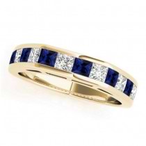 Diamond and Blue Sapphire Accented Wedding Band 14k Yellow Gold 1.20ct