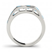 Diamond and Blue Topaz Accented Wedding Band 14k White Gold 1.20ct