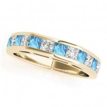 Diamond and Blue Topaz Accented Wedding Band 14k Yellow Gold 1.20ct