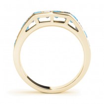 Diamond and Blue Topaz Accented Wedding Band 18k Yellow Gold 1.20ct