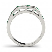 Diamond and Emerald Accented Wedding Band 14k White Gold 1.20ct