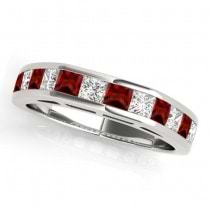 Diamond and Garnet Accented Wedding Band 14k White Gold 1.20ct