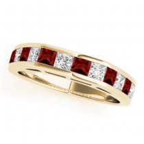 Diamond and Garnet Accented Wedding Band 18k Yellow Gold 1.20ct