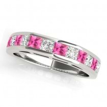 Diamond and Pink Sapphire Accented Wedding Band 14k White Gold 1.20ct
