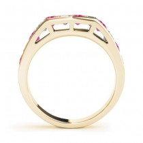 Diamond and Pink Sapphire Accented Wedding Band 18k Yellow Gold 1.20ct