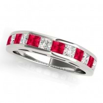 Diamond and Ruby Accented Wedding Band 14k White Gold 1.20ct