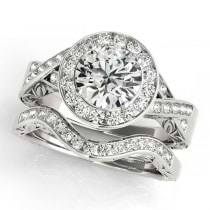 Antique Infinity Halo Diamond Bridal Ring Set 14k White Gold (1.80ct)