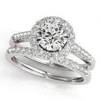 Halo Round Diamond Engagement Ring 18k White Gold (1.61ct)