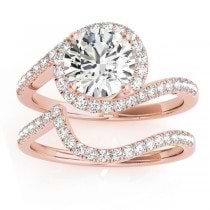 Diamond Halo Swirl Bridal Engagement Ring Set14k Rose Gold 0.43ct