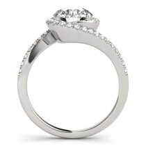 Diamond Halo Swirl Bridal Engagement Ring Set14k White Gold 0.43ct