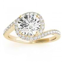 Diamond Halo Swirl Bridal Engagement Ring Set14k Yellow Gold 0.43ct