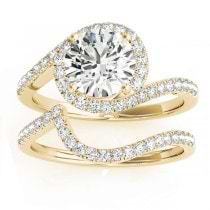 Lab Grown Diamond Halo Swirl Bridal Engagement Ring Set18k Yellow Gold 0.43ct