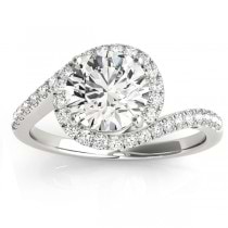 Diamond Halo Swirl Bridal Engagement Ring Set Palladium 0.43ct