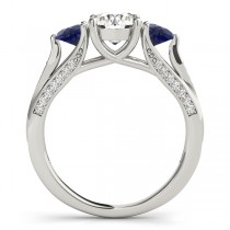 Three Stone Round Blue Sapphire Engagement Ring 14k White Gold (1.69ct)