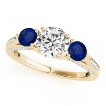 Three Stone Round Blue Sapphire Engagement Ring 14k Yellow Gold (1.69ct)