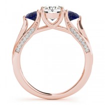 Three Stone Round Blue Sapphire Engagement Ring 18k Rose Gold (1.69ct)