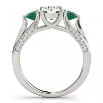 Three Stone Round Emerald Engagement Ring 18k White Gold (1.69ct)