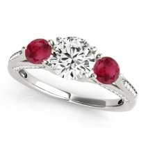 Three Stone Round Ruby Engagement Ring Platinum (1.69ct)