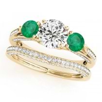 Three Stone Round Emerald Bridal Set 14k Yellow Gold (1.92ct)