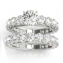 Luxury Diamond Eternity Bridal Ring Set 14k White Gold 4.57ct
