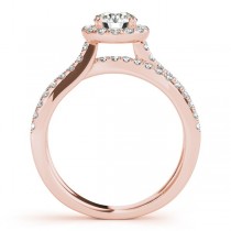 Diamond Frame Engagement Ring, Split Shank, Halo 14k R. Gold 1.25ct