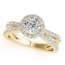 Diamond Frame Engagement Ring, Split Shank, Halo 14k Y. Gold 1.25ct
