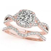 Twisted Cushion Diamond Engagement Ring Bridal Set 14k Rose Gold (1.57ct)