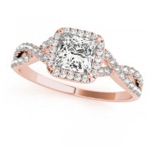 Twisted Princess Diamond Engagement Ring Bridal Set 14k Rose Gold (0.57ct)