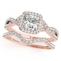 Twisted Princess Diamond Engagement Ring Bridal Set 14k Rose Gold (1.07ct)