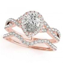 Twisted Pear Diamond Engagement Ring Bridal Set 14k Rose Gold (1.07ct)