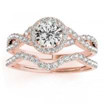 Twisted Infinity Engagement Ring Bridal Set 14k Rose Gold 0.27ct