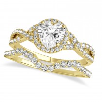 Twisted Heart Diamond Engagement Ring Bridal Set 14k Yellow Gold (1.07ct)