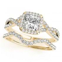 Twisted Princess Diamond Engagement Ring Bridal Set 14k Yellow Gold (1.07ct)