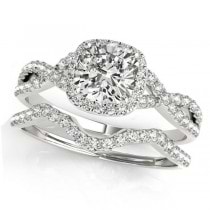 Twisted Cushion Diamond Engagement Ring Bridal Set 18k White Gold (1.07ct)