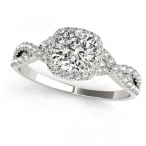 Twisted Cushion Diamond Engagement Ring Bridal Set 18k White Gold (1.57ct)