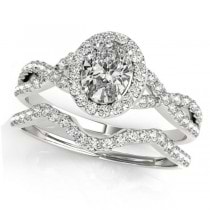 Twisted Oval Diamond Engagement Ring Bridal Set 18k White Gold (1.57ct)