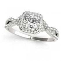 Twisted Princess Diamond Engagement Ring Bridal Set 18k White Gold (0.57ct)
