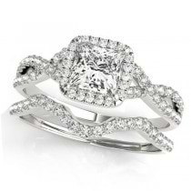 Twisted Princess Diamond Engagement Ring Bridal Set 18k White Gold (1.57ct)