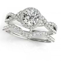 Twisted Round Diamond Engagement Ring Bridal Set 18k White Gold (1.57ct)