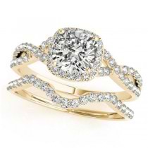Twisted Cushion Diamond Engagement Ring Bridal Set 18k Yellow Gold (1.57ct)