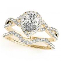 Twisted Pear Diamond Engagement Ring Bridal Set 18k Yellow Gold (1.57ct)