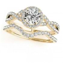 Twisted Round Diamond Engagement Ring Bridal Set 18k Yellow Gold (1.57ct)