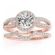 Diamond Engagement Ring Setting & Wedding Band 14k Rose Gold (0.41ct)