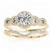 Diamond Halo Twisted Engagement Ring & Band Set 14k Yellow Gold 0.35ct