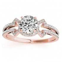 Halo Split Shank Bridal Set, Engagement Ring Setting & Band 14k Rose Gold 0.55ct