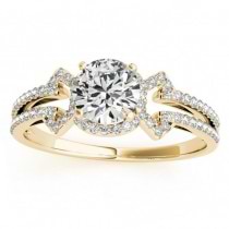 Halo Split Shank Bridal Set, Engagement Ring Setting & Band 14k Y. Gold 0.55ct
