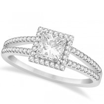 Princess Cut Diamond Split Shank Halo Bridal Set in 14k W. Gold 0.80ct