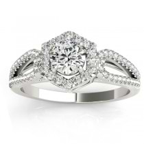 Diamond Shaped Halo Diamond Engagement Ring 14k White Gold 0.37ct
