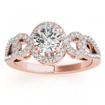 Twisted Shank Halo Diamond Engagement Ring Setting 14k R. Gold 0.35ct