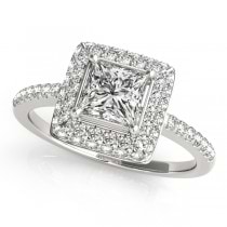 Princess Cut Diamond Halo Engagement Ring 14k White Gold (2.00ct)